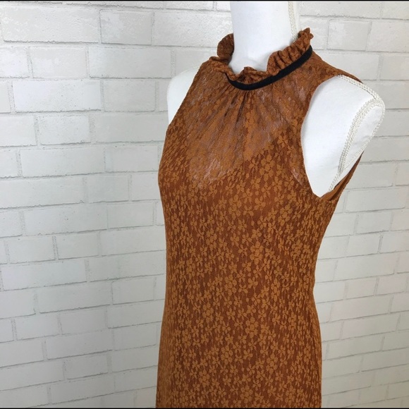 🧡🖤 Zara Burnt Orange Copper Lace Overly Dress - Picture 5 of 7